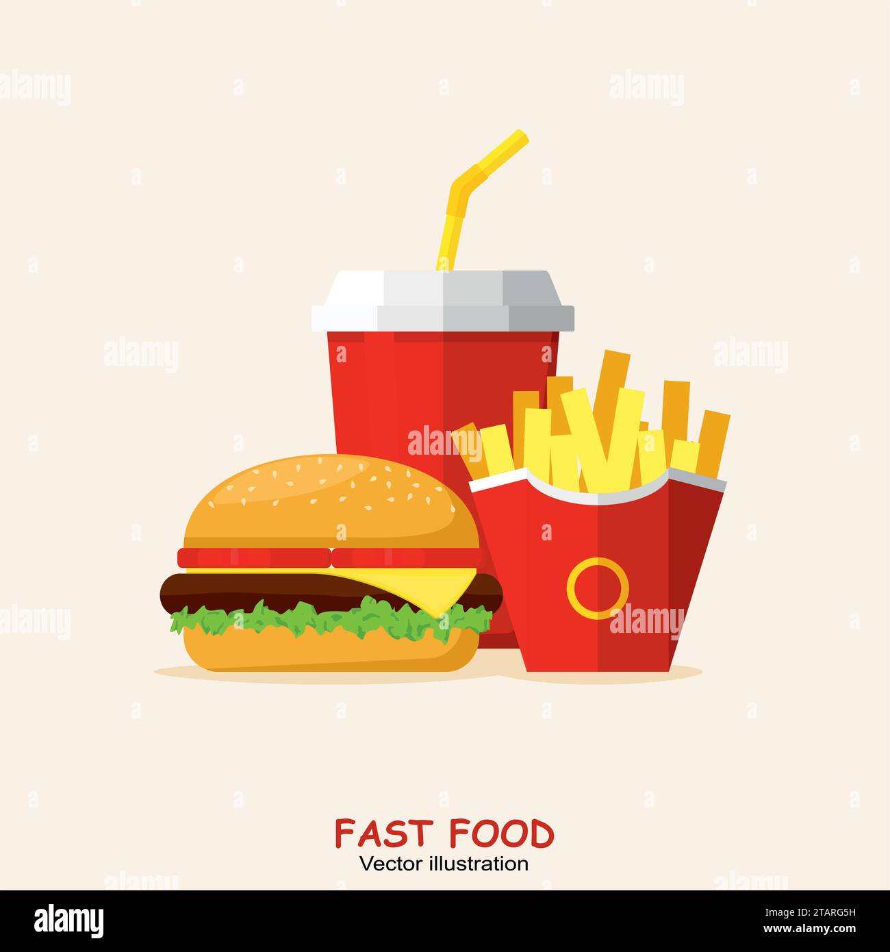 Lunch With Hamburger French Fries And Soda Isolated On White