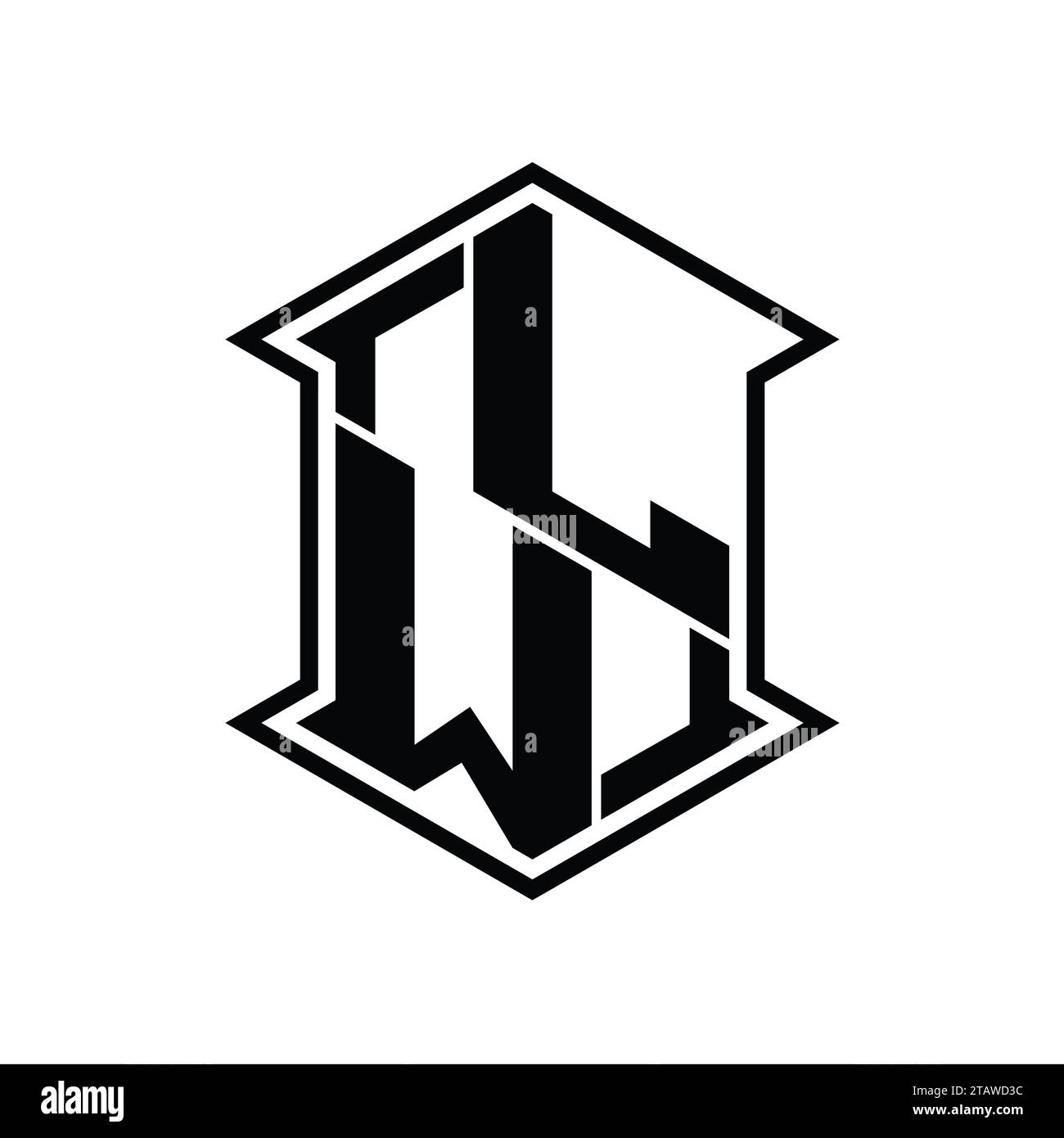 LW Letter Logo Monogram Hexagon Shield Shape Up And Down With Sharp