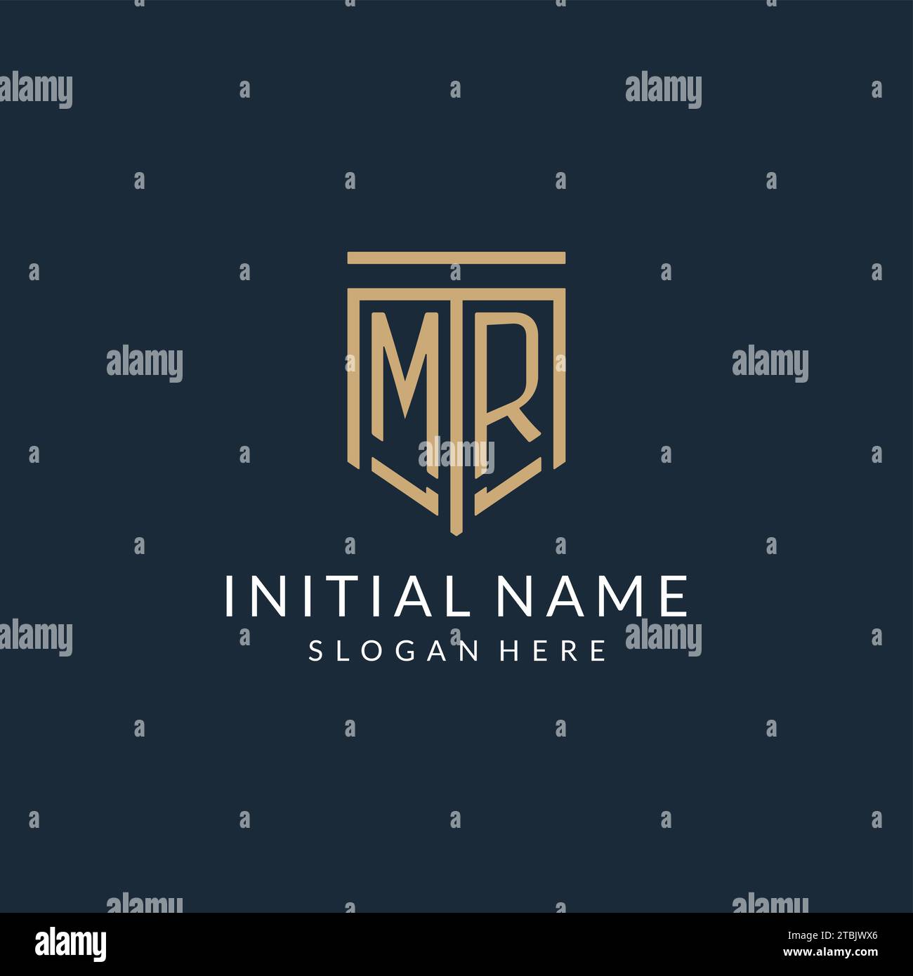 Initial MR Shield Logo Monoline Style Modern And Luxury Monogram Logo