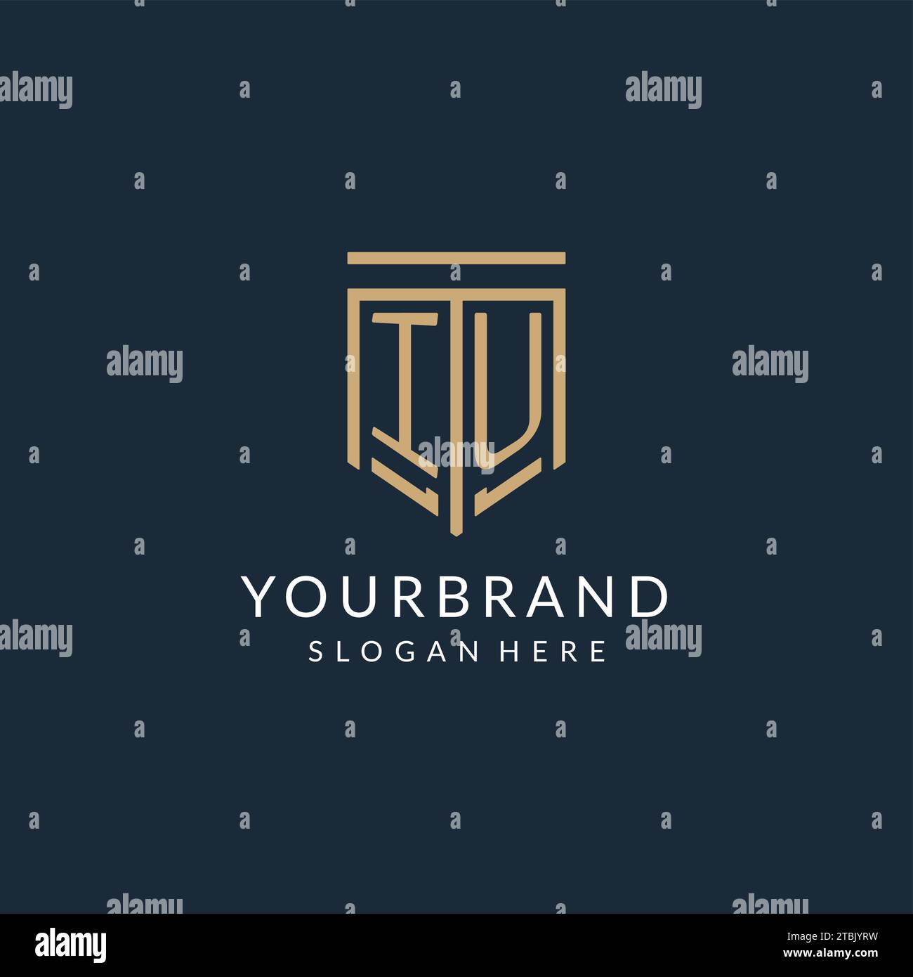 Initial IU Shield Logo Monoline Style Modern And Luxury Monogram Logo