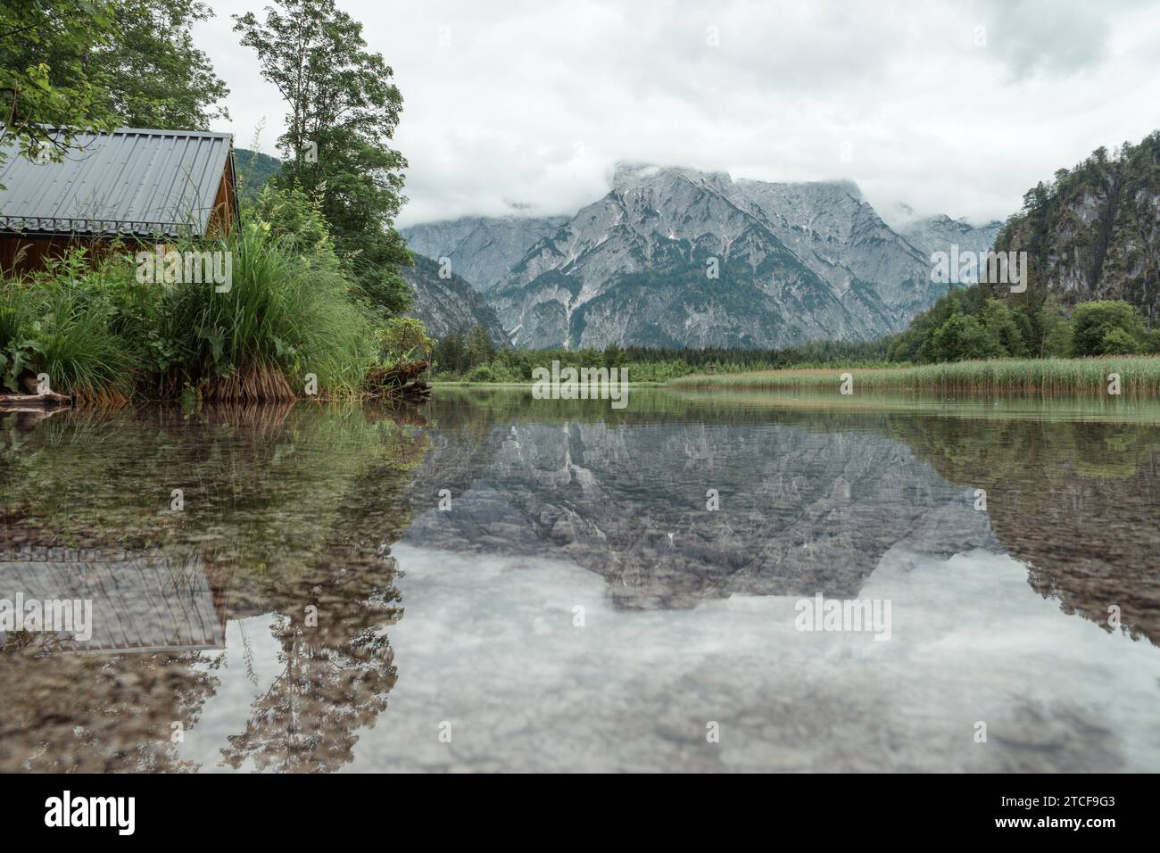 Lake Reflection Photo At Almsee Lake In Austria Stock Photo Alamy