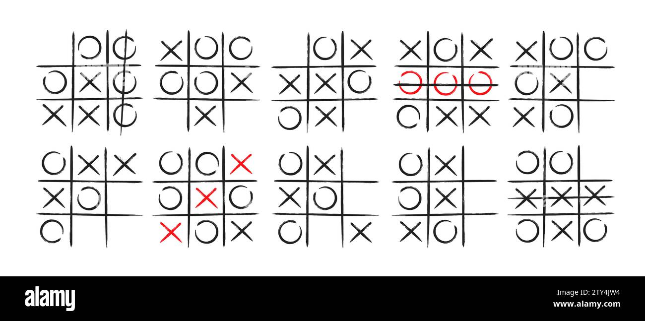 Tic Tac Toe Xo Game Hand Drawn Grid Doodle Template Vector Illustration