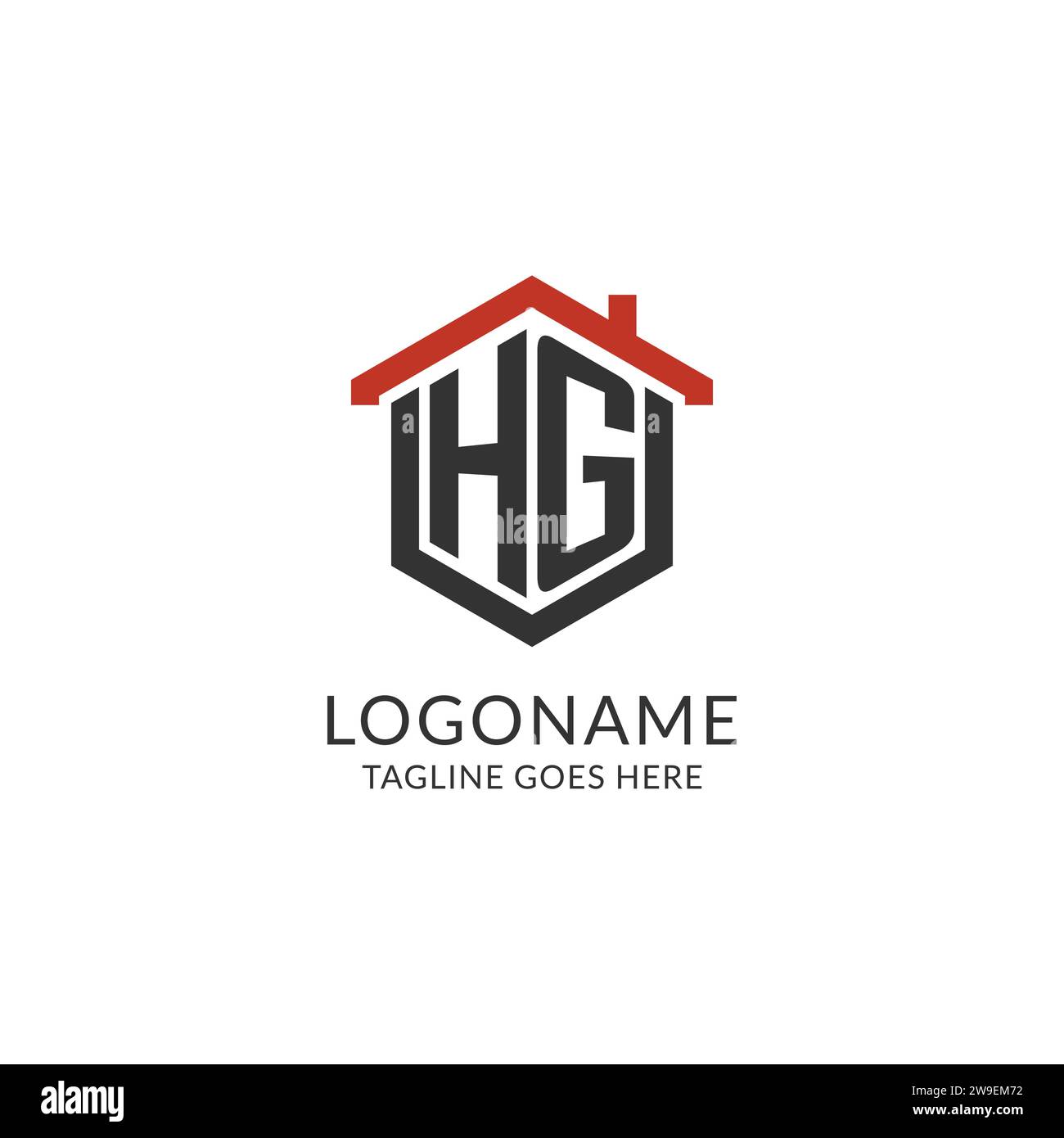 Initial Logo Hg Monogram With Home Roof Hexagon Shape Design Simple