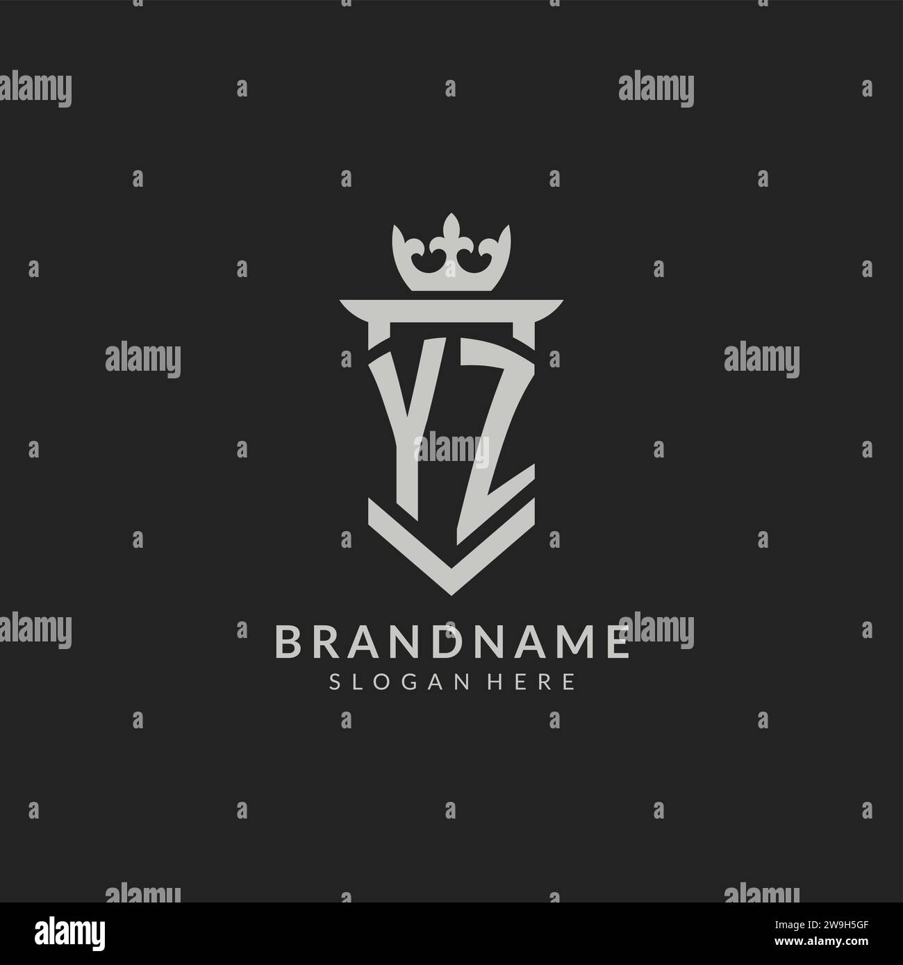 Initial YZ Shield And Crown Logo Style Vector Graphic Stock Vector