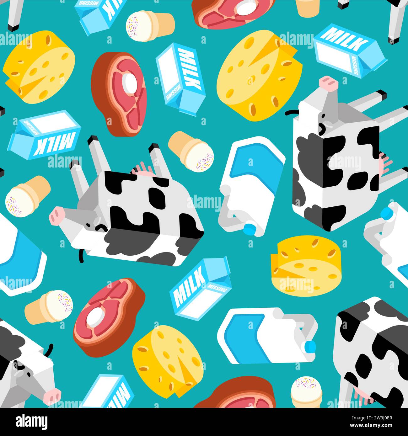 Cow And Dairy Products Pattern Seamless Milk And Cheese Background