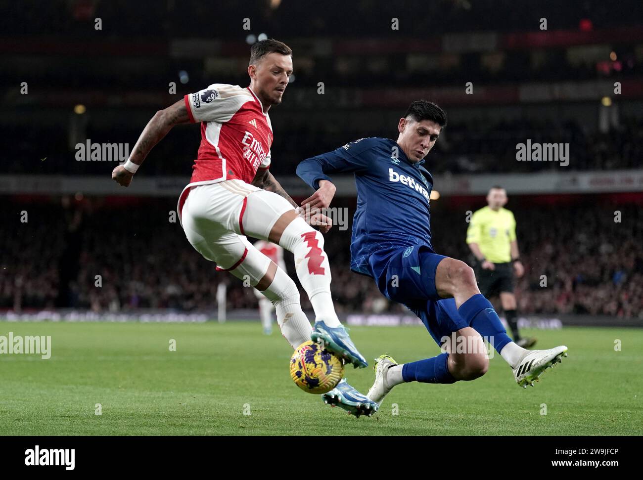 Arsenal S Ben White Left And West Ham United S Edson Alvarez Battle