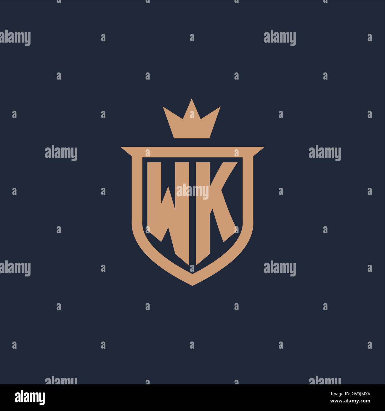 WK Monogram Initial Logo With Shield And Crown Style Design Ideas Stock