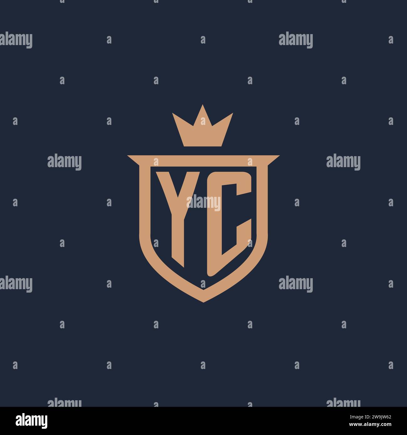 Yc Monogram Initial Logo With Shield And Crown Style Design Ideas Stock