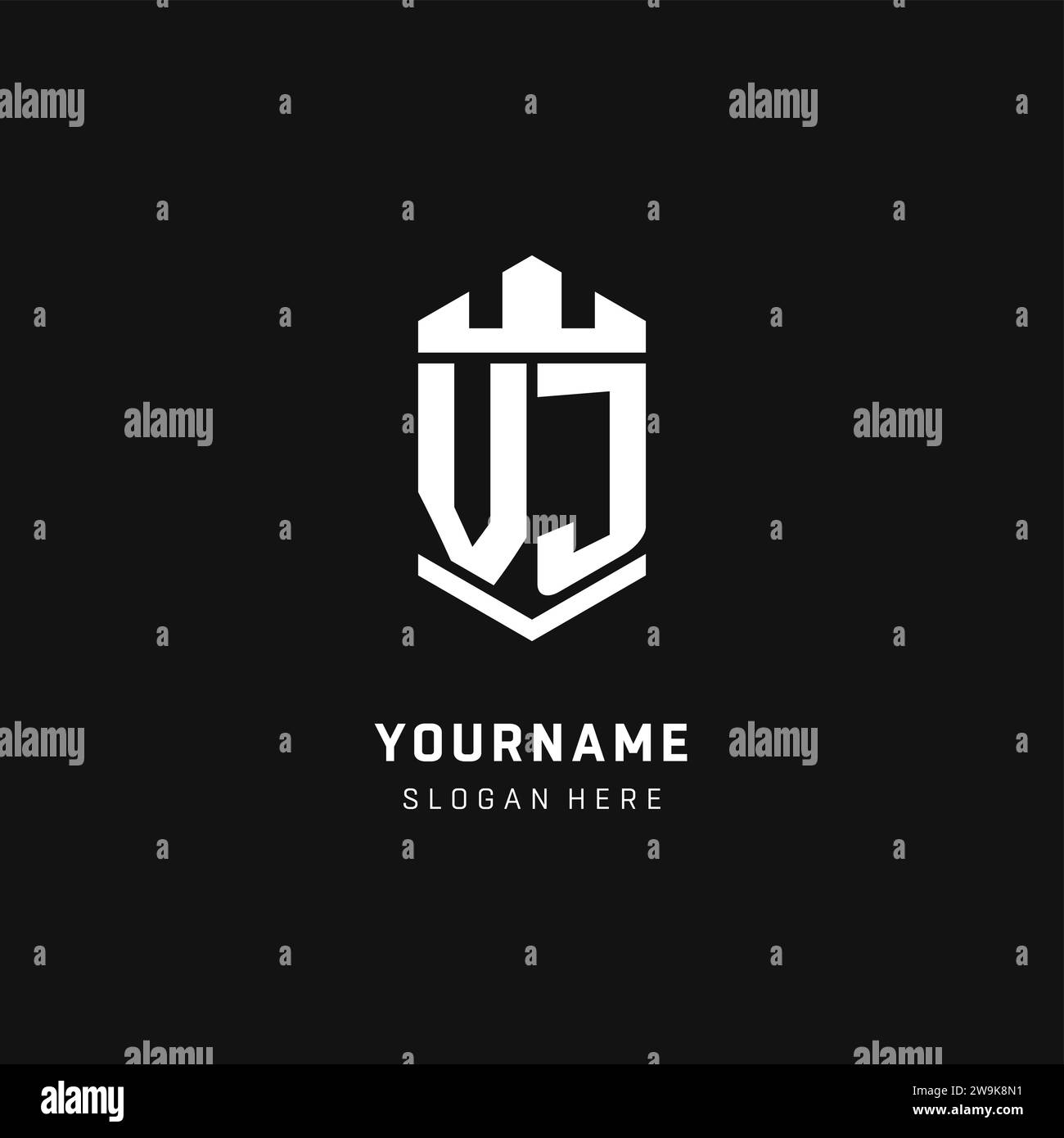 VJ Monogram Logo Initial With Crown And Shield Guard Shape Style Vector