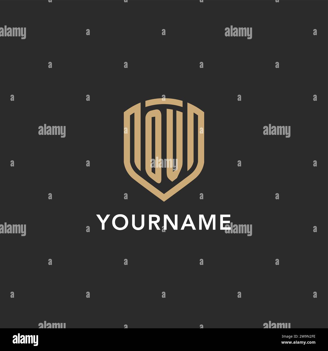 Luxury OV Logo Monogram Shield Shape Monoline Style With Gold Color And