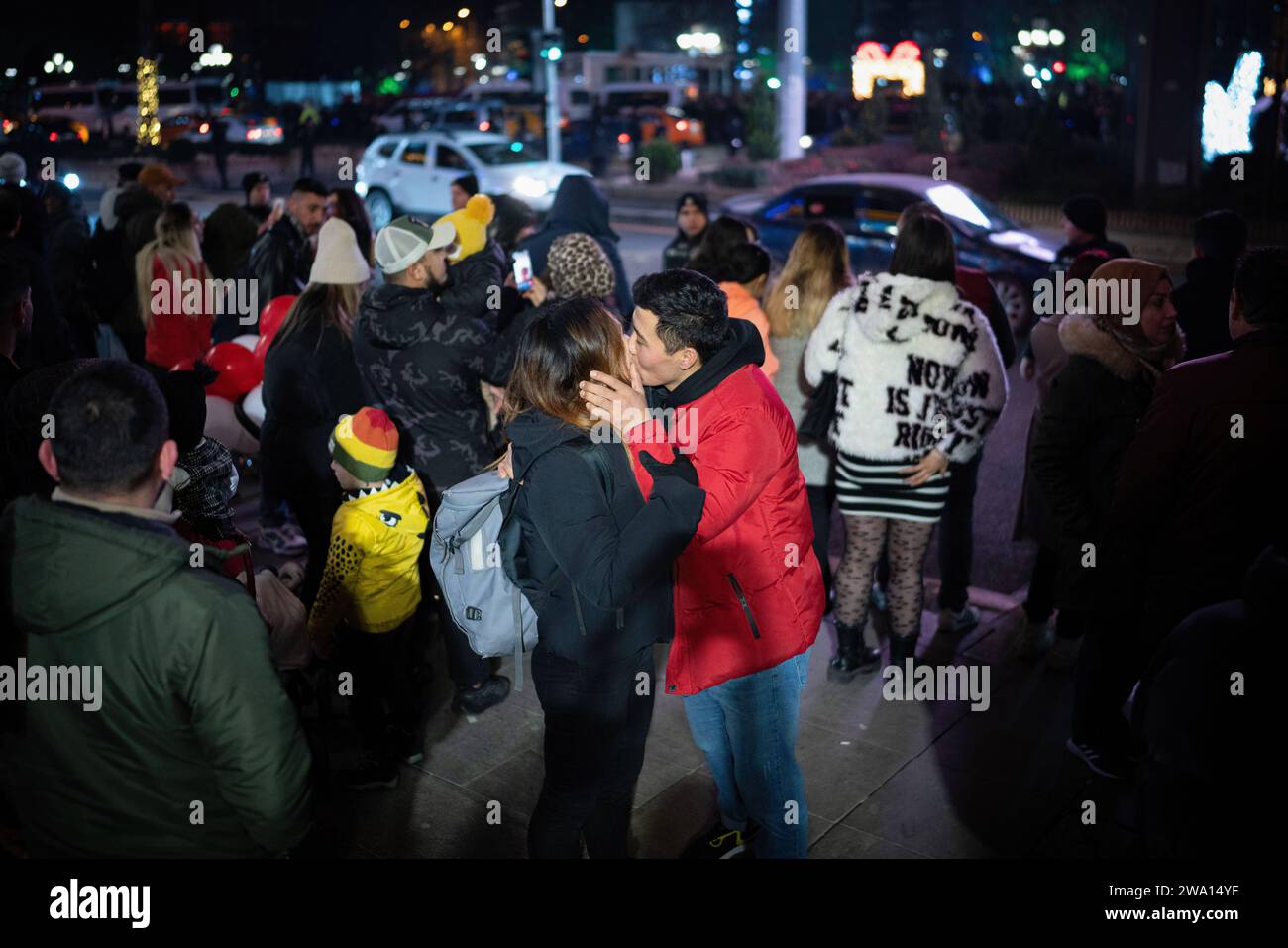 Ankara Turkey St Jan A Couple Kisses Each Other To Celebrate