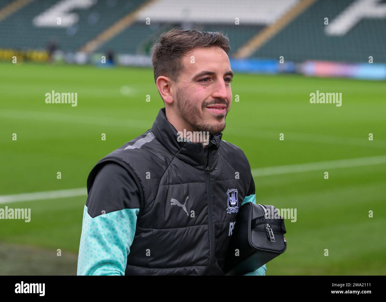 Julio Pleguezuelo Of Plymouth Argyle Arrives During The Sky Bet