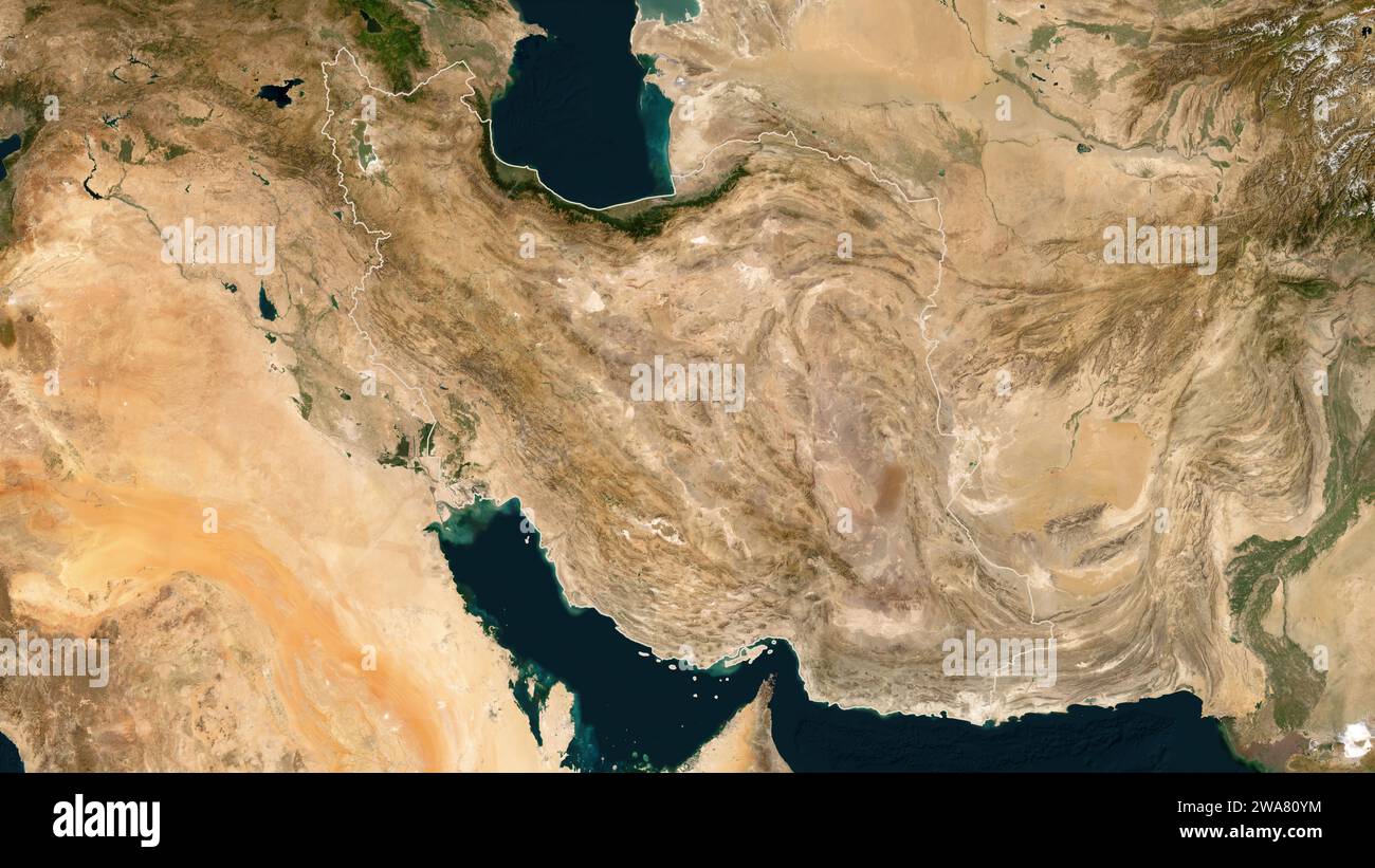 Iran Outlined On A Low Resolution Satellite Map Stock Photo Alamy