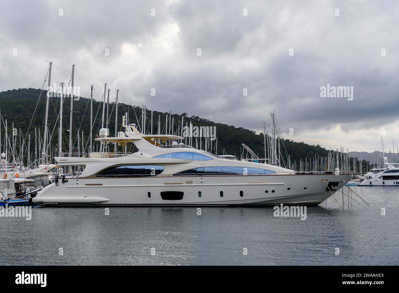 Luxury Super Yacht Moored Alongside In Marina Motor Yacht Large Mega