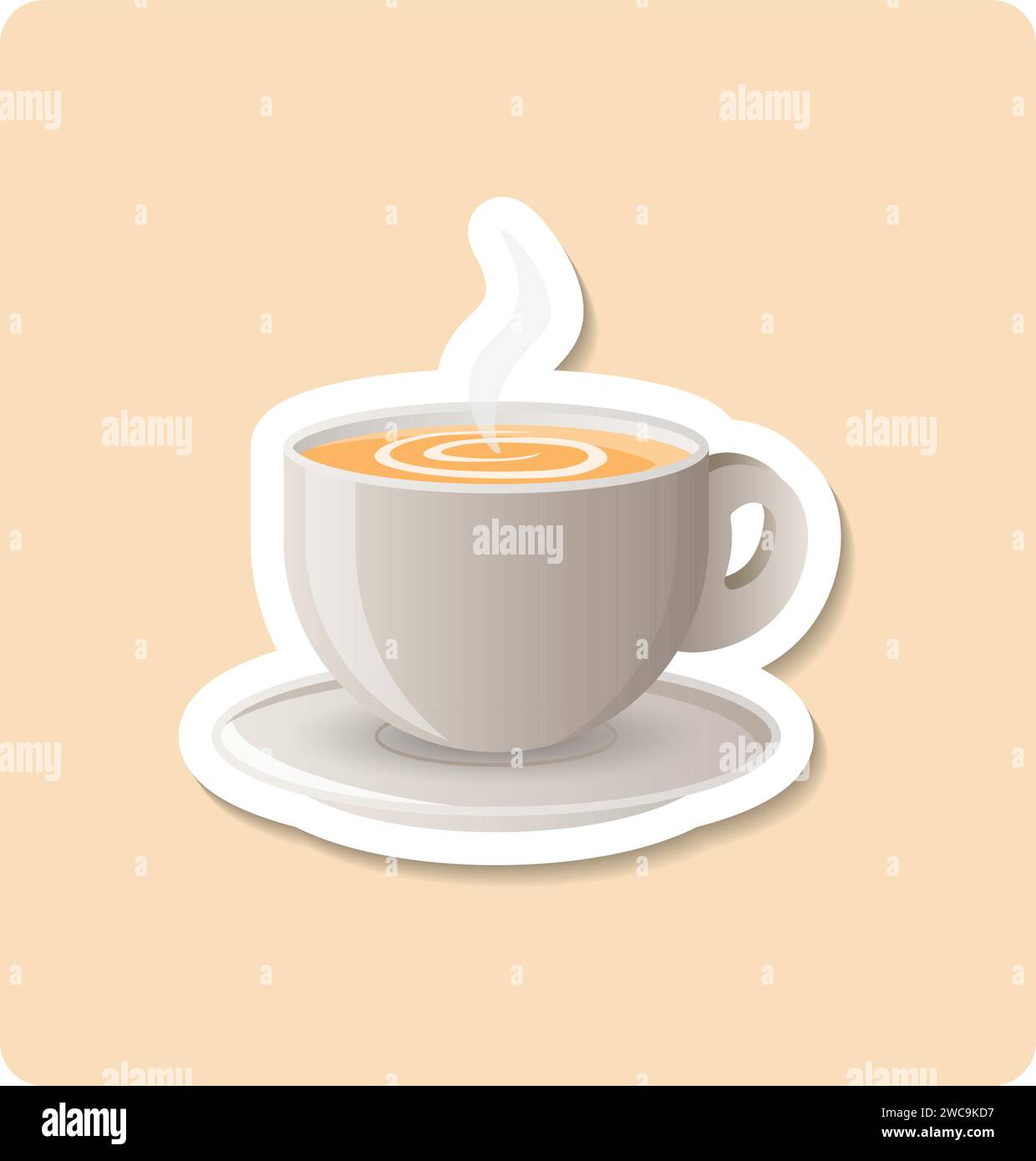 Cappuccino Sticker Illustration Cup Saucer Coffee Steam Editable