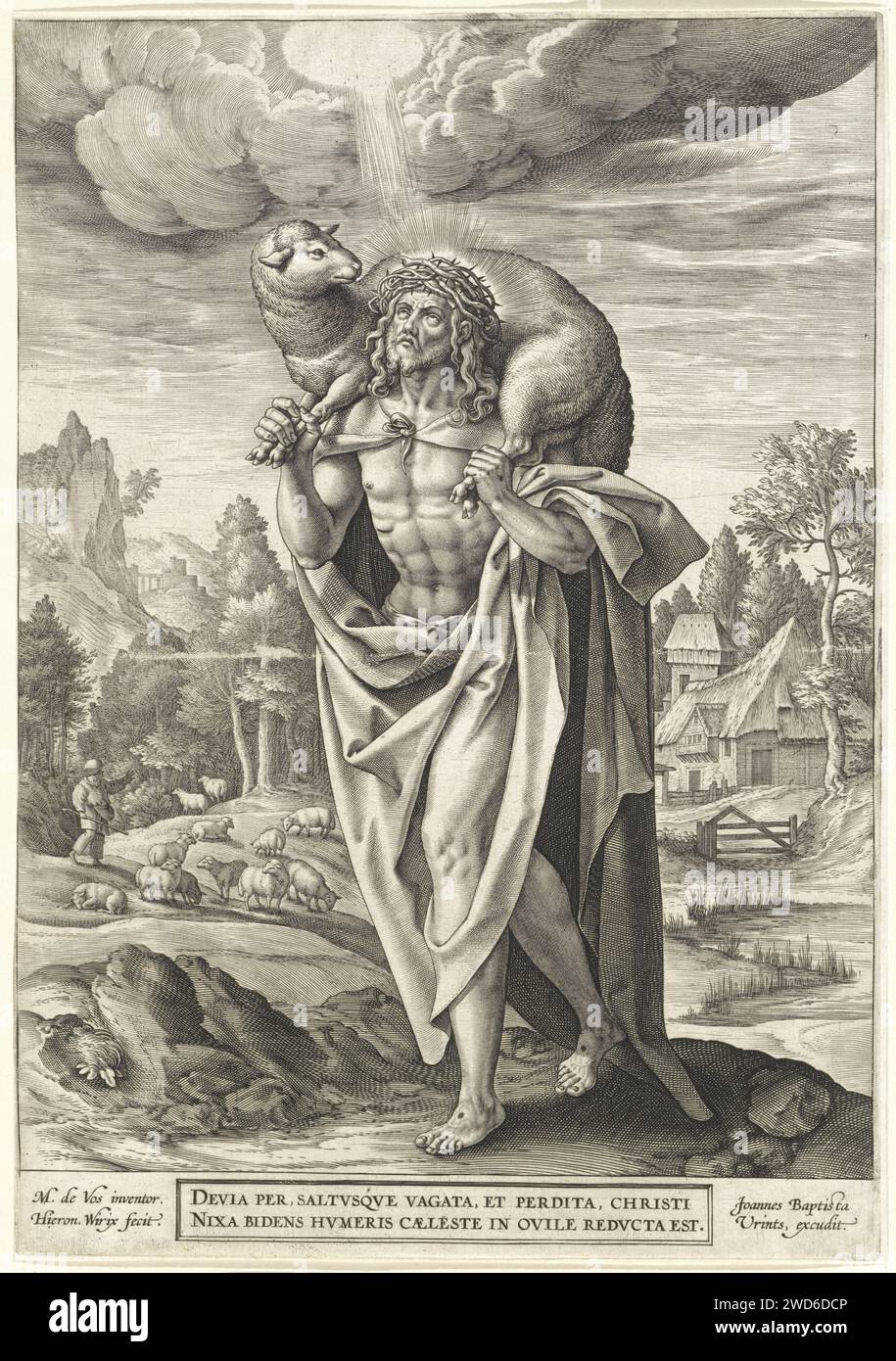 Christ As A Good Shepherd Hieronymus Wierix After Maerten De Vos