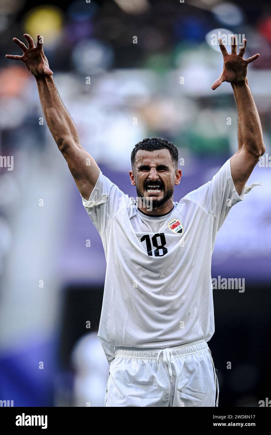 Doha Qatar 19th Jan 2024 Iraq S Aymen Hussein Celebrates After