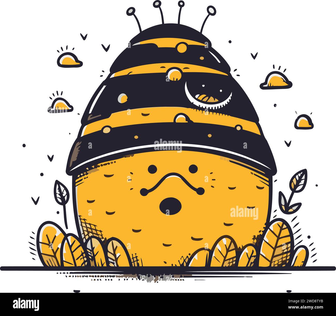 Cute Cartoon Bee Vector Illustration In Doodle Style Stock Vector