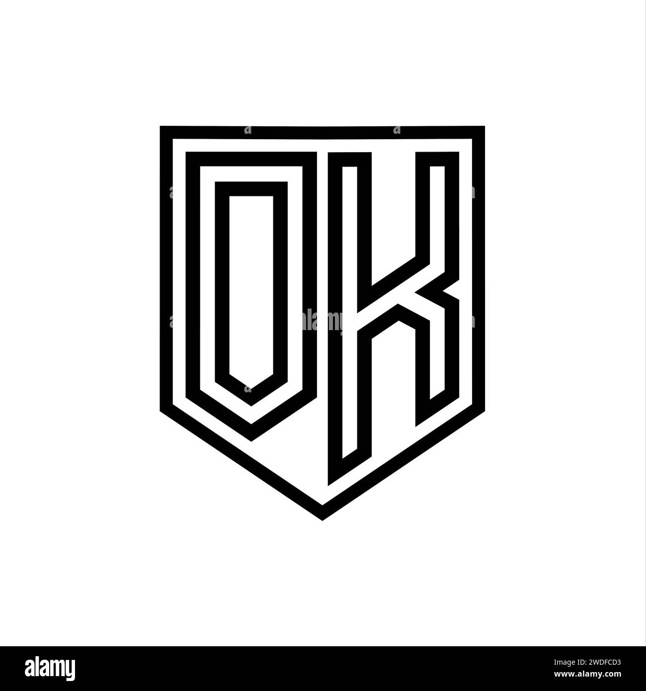 Ok Letter Logo Monogram Shield Geometric Line Inside Shield Isolated