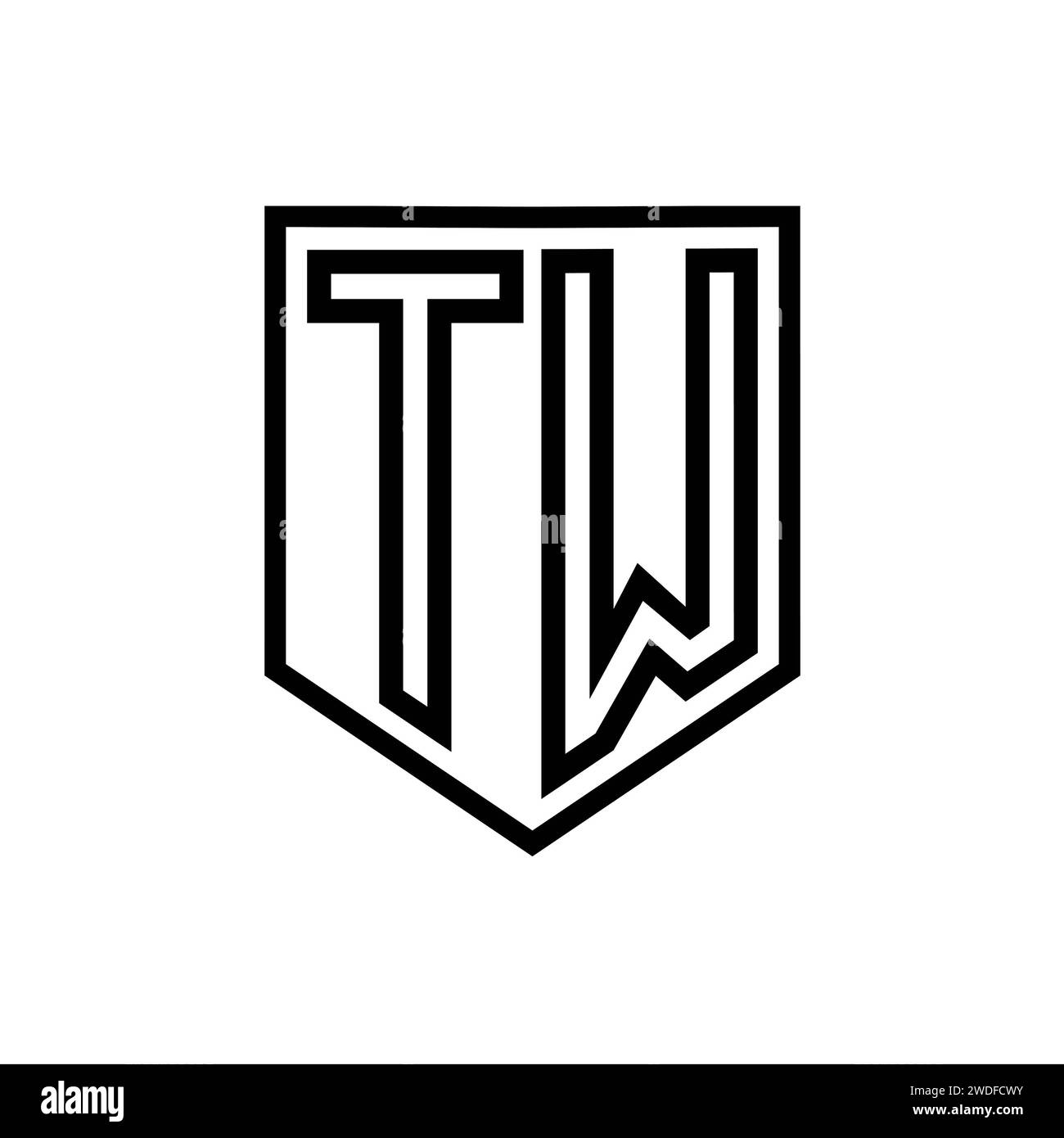 Tw Letter Logo Monogram Shield Geometric Line Inside Shield Isolated