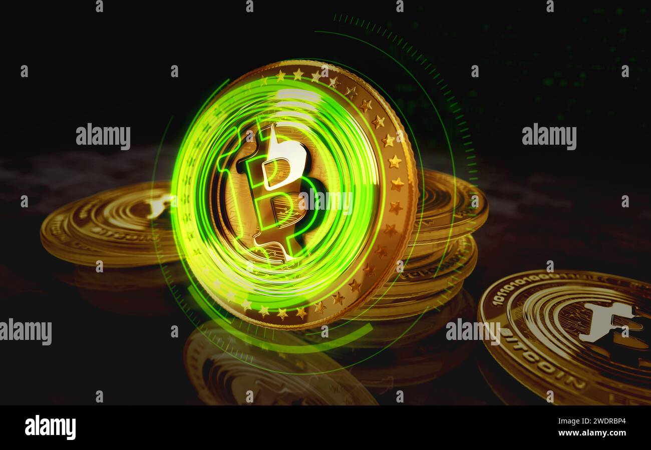 Bitcoin Etf Btc Cryptocurrency Gold Coin On Green Screen Background