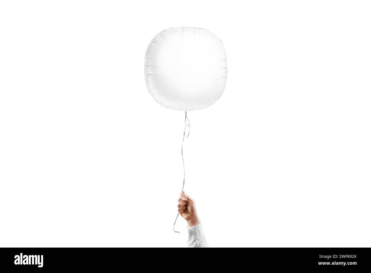 Hand Holding Blank White Round Balloon Mockup Isolated 3d Rendering