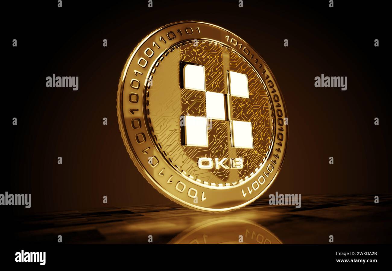 Okx Okb Cryptocurrency Gold Coin On Green Screen Background Abstract