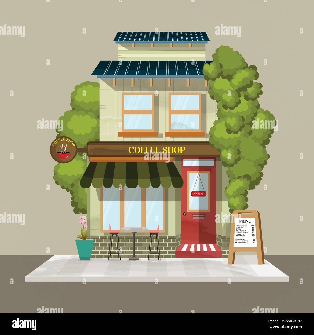 A Coffeeshop Storefront Vector Illustration Stock Vector Image Art