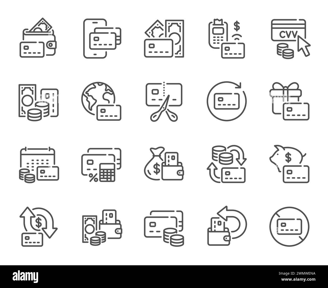 Credit Card Line Icons Payment Card Terminal Bankrupt And Contactless