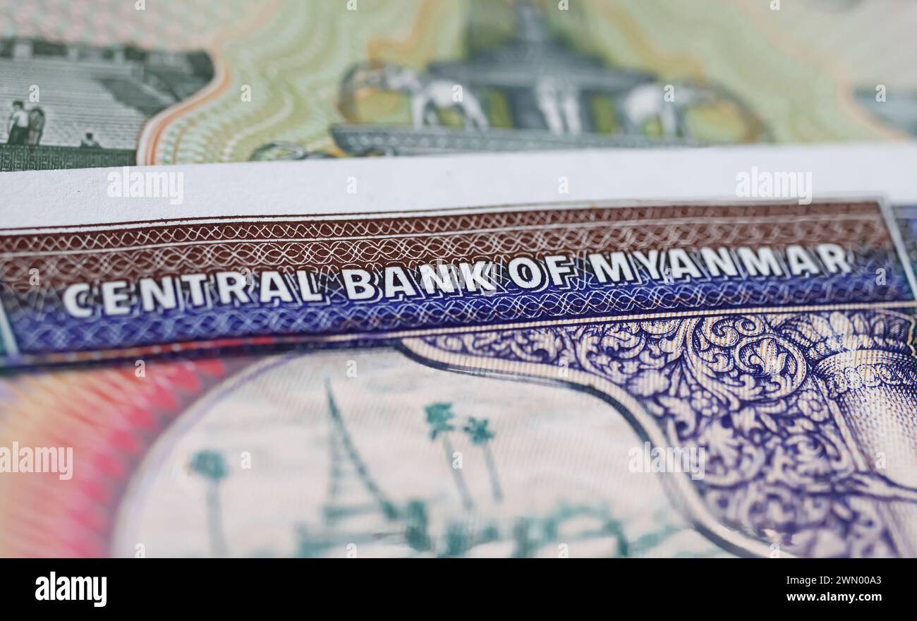 Closeup Of Myanmar Central Bank Kyats Currency Banknote Of Focus On