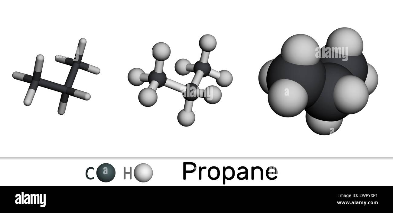 Propane C H Molecule Various D Molecular Models On A White