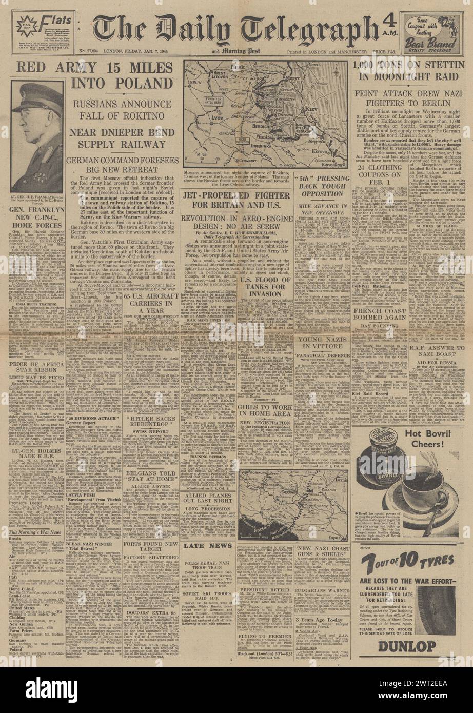 1944 The Daily Telegraph Front Page Reporting Red Army Capture