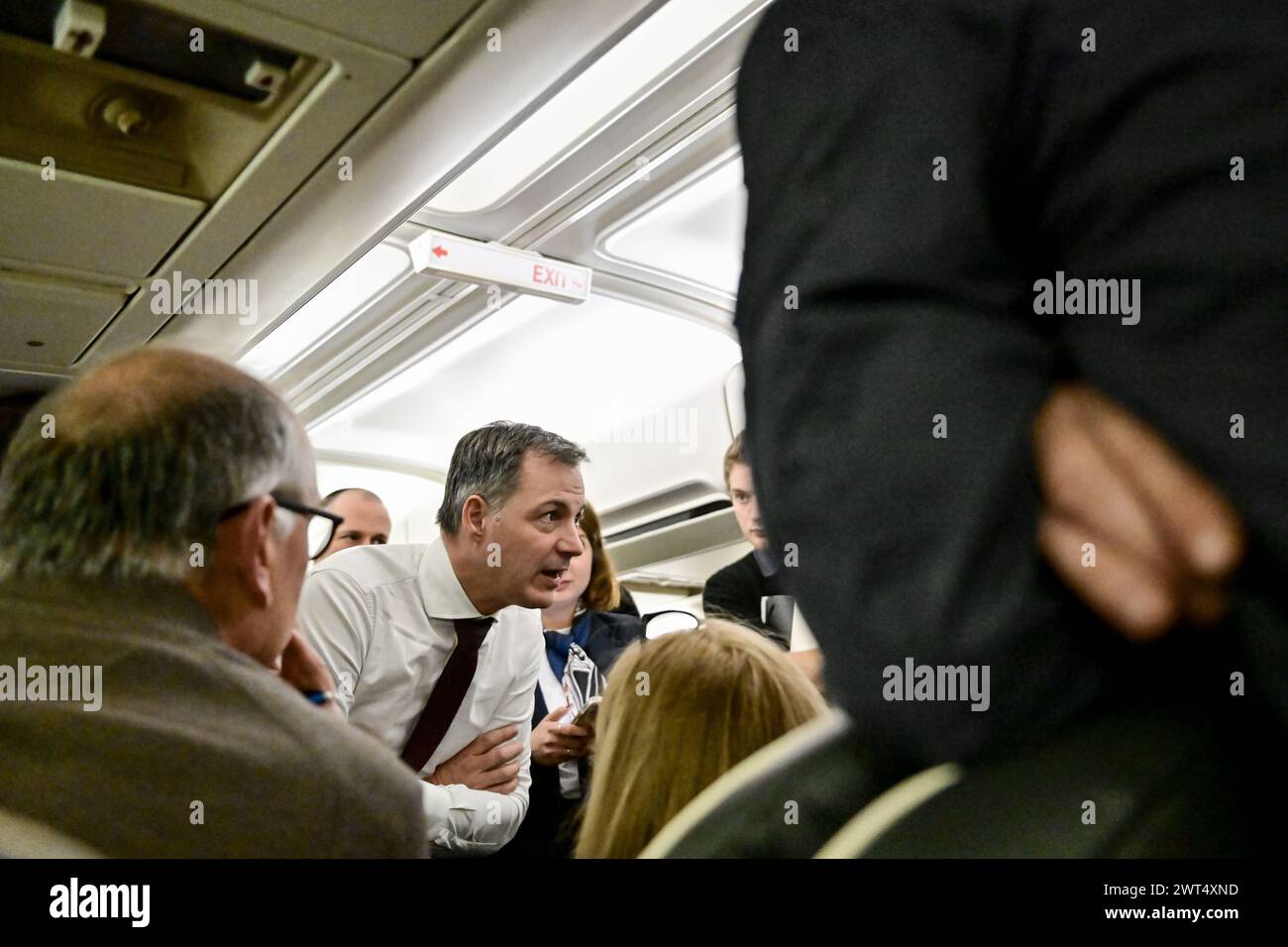 Belgian Prime Minister Alexander De Croo Pictured On Board Of A Plane