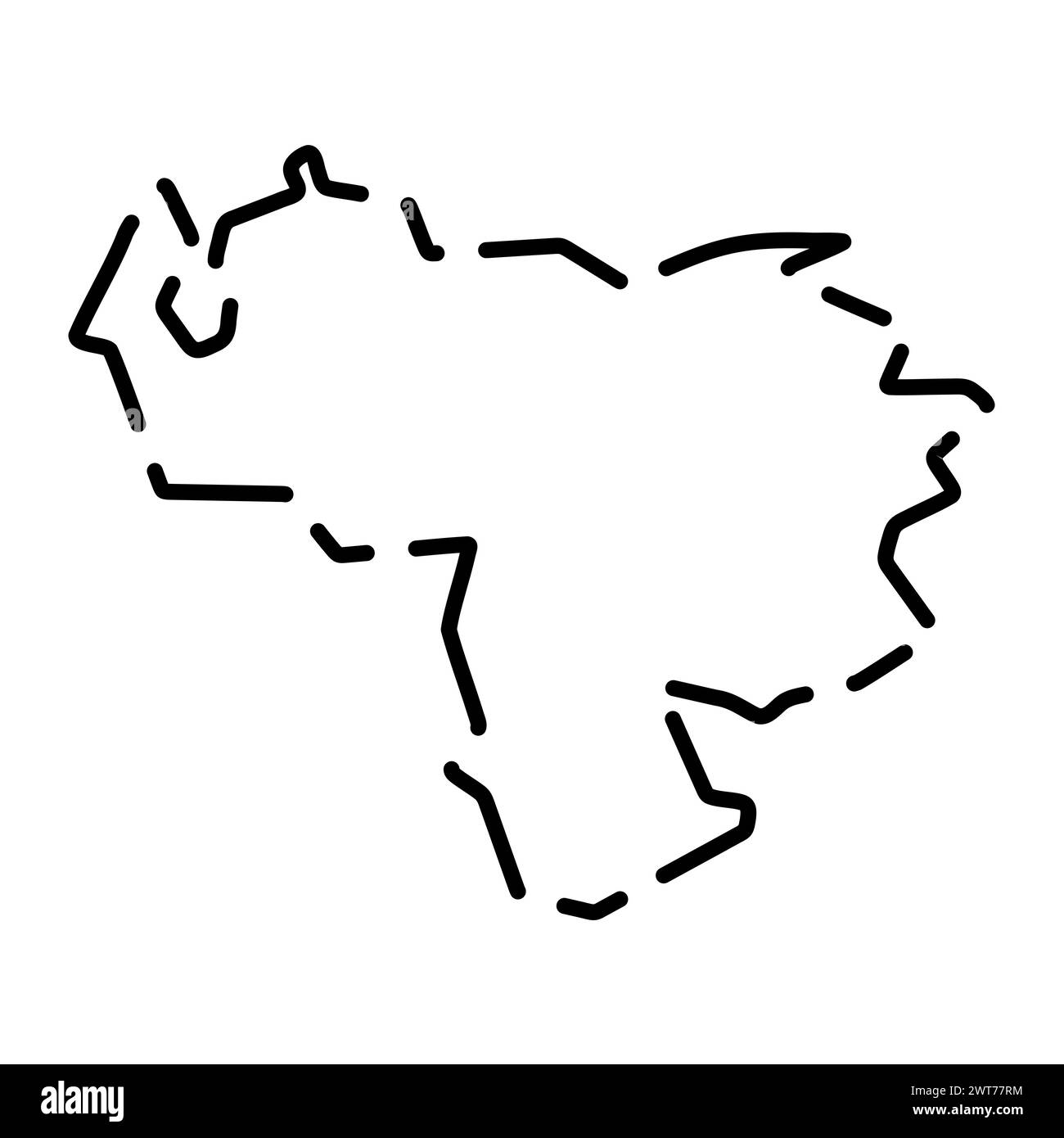 Venezuela Country Simplified Map Black Broken Outline Contour On White