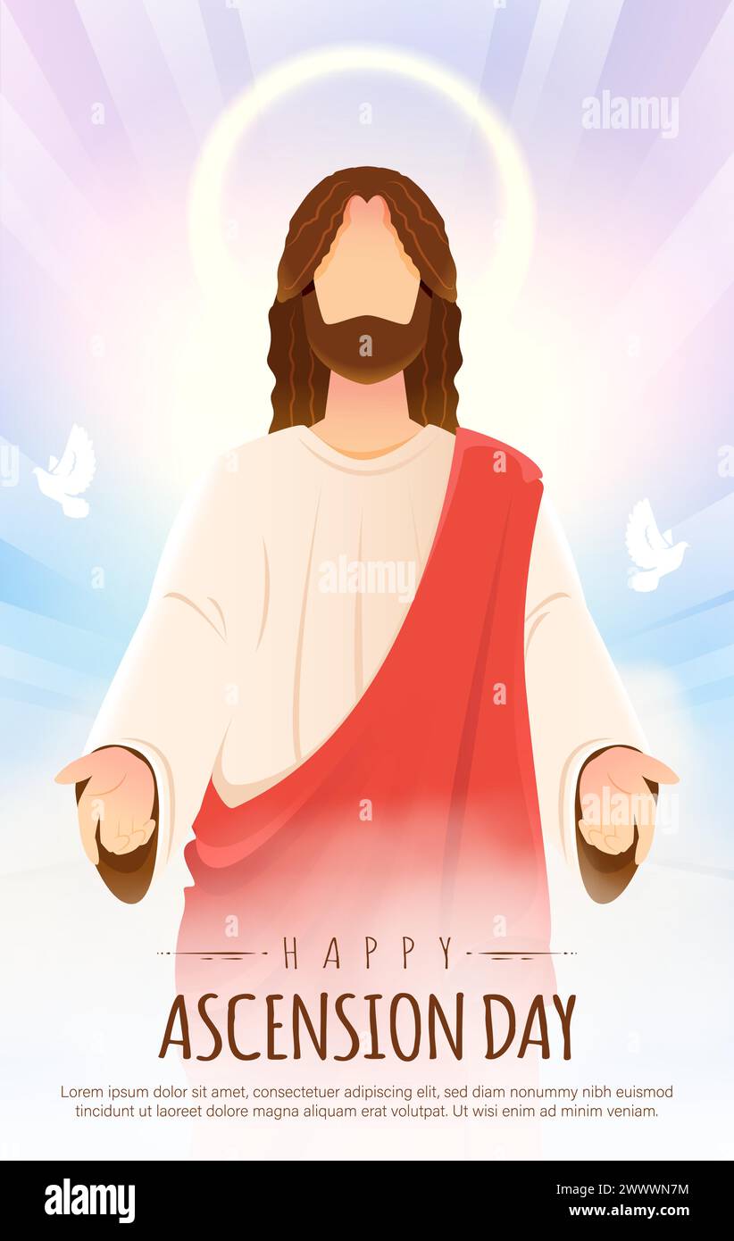 Happy Ascension Day Design With Jesus Christ In Heaven Vector