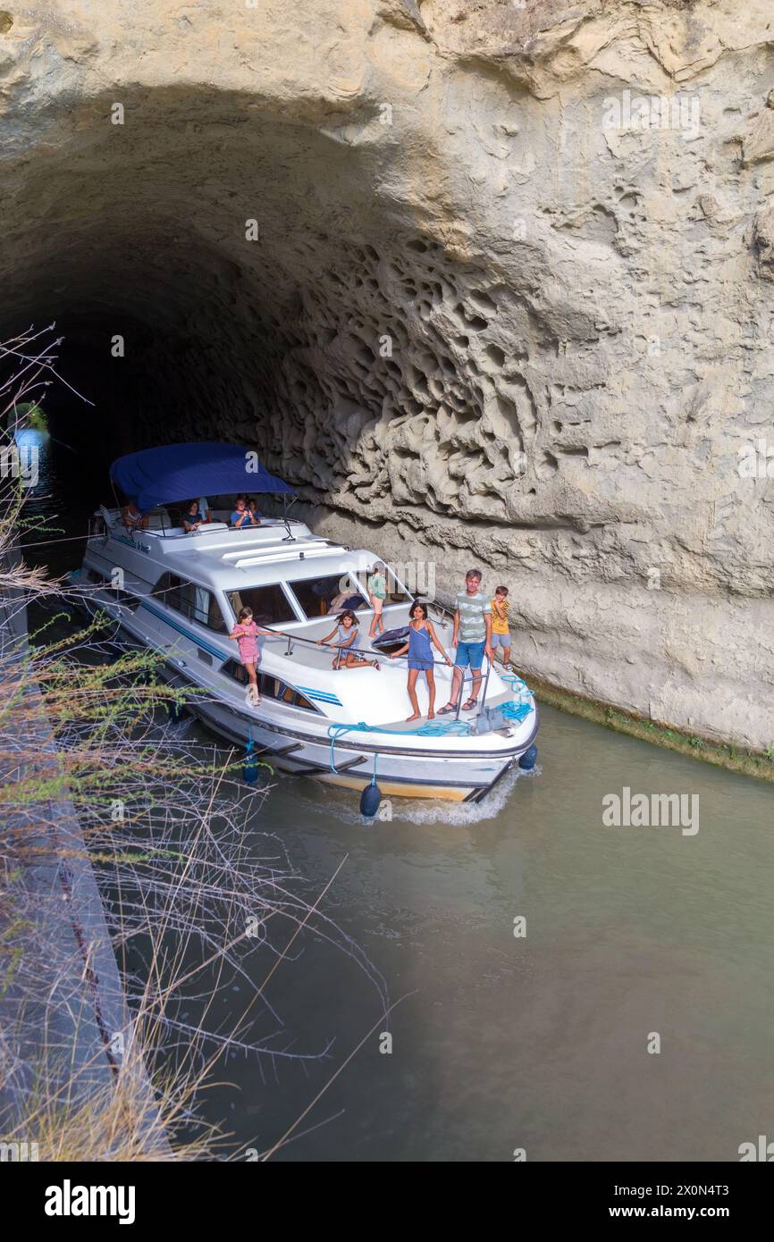 Passage Of The Malpas Tunnel Boating On The Canal Du Midi Near Beziers