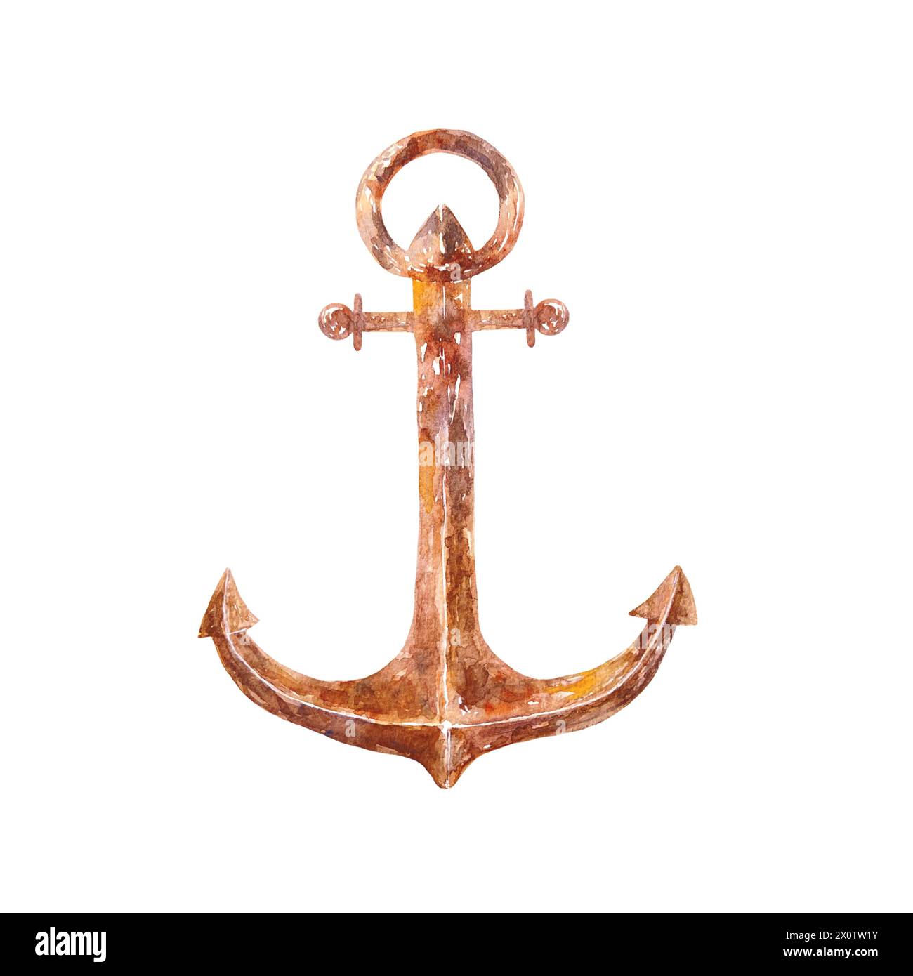 Anchor Watercolor Isolated On White Background Hand Drawn Marine