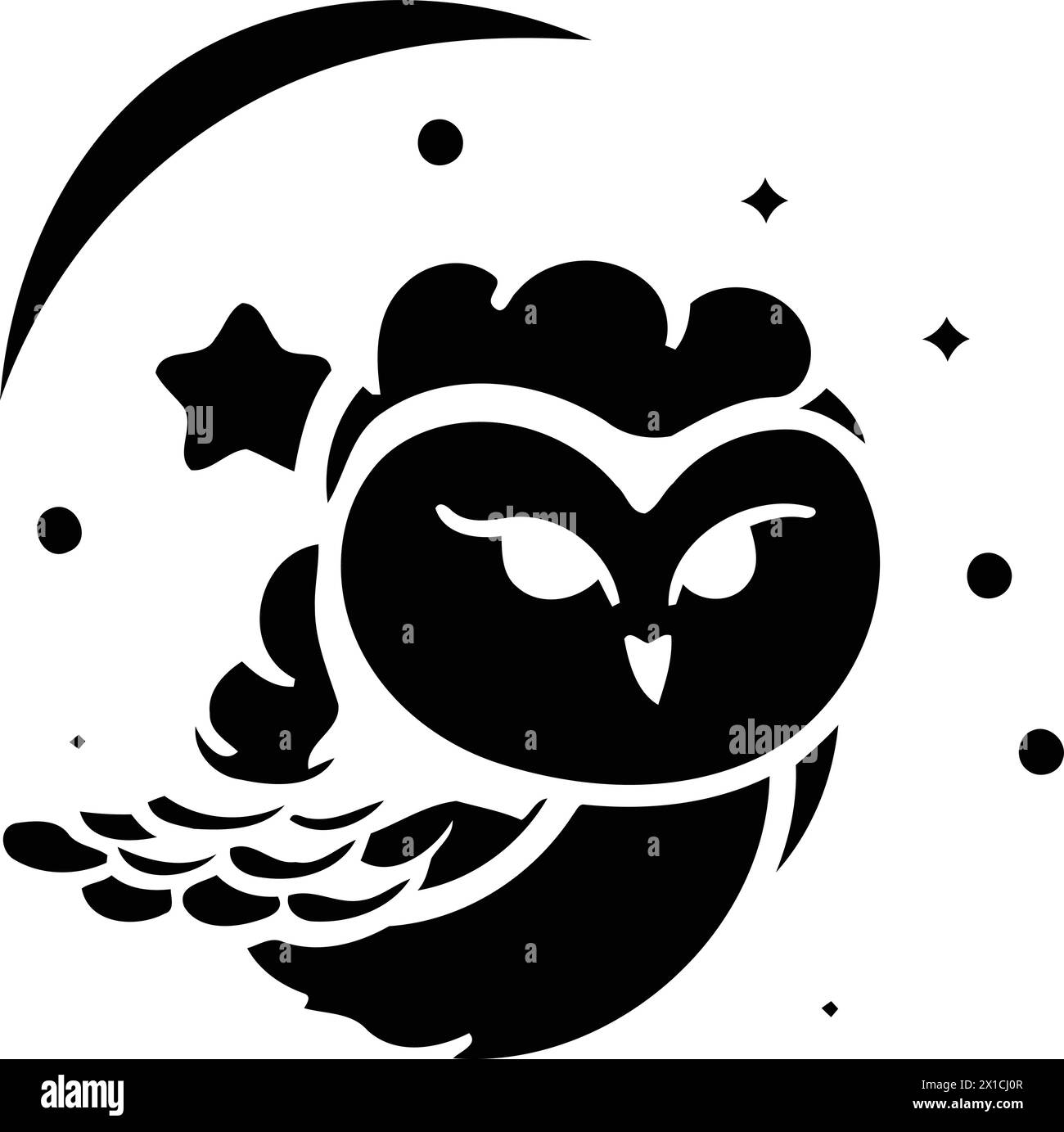 Owl Logo Cute Owl With Moon And Stars Vector Illustration Stock