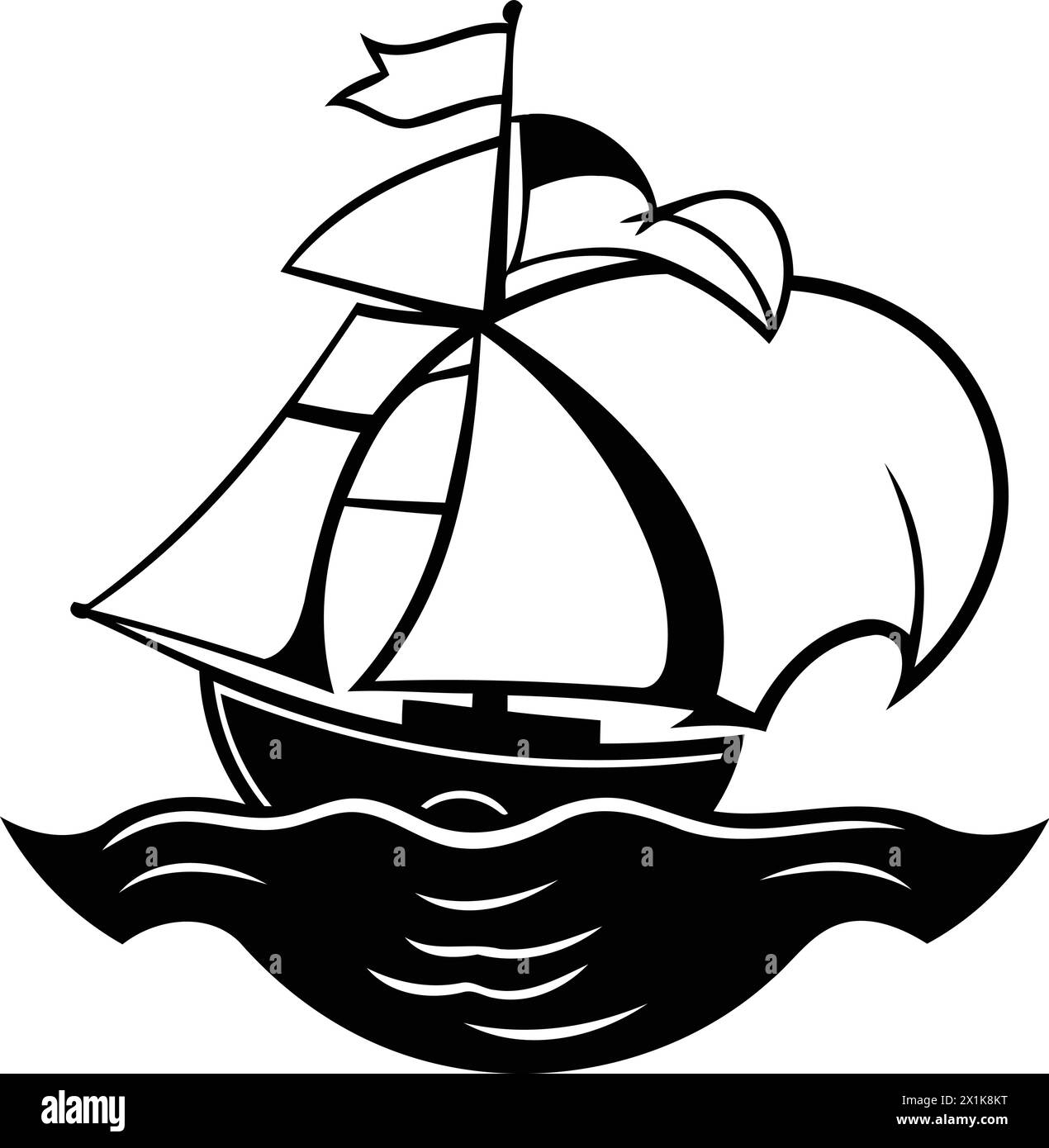 Sailing Ship With Red Sails On A White Background Vector Illustration