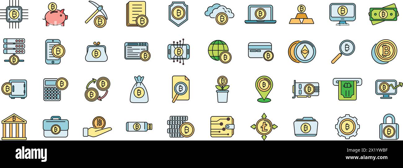 Cryptocurrency Icons Set Outline Vector Blockchain Ledger Miner