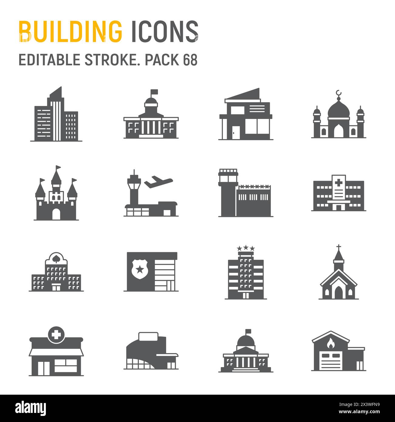 Building Glyph Icon Set Architecture Collection Vector Graphics Logo