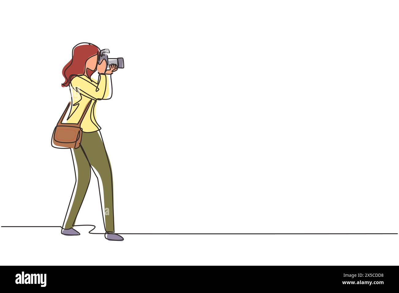 Single Continuous Line Drawing Woman Photographer Holding Photo Camera