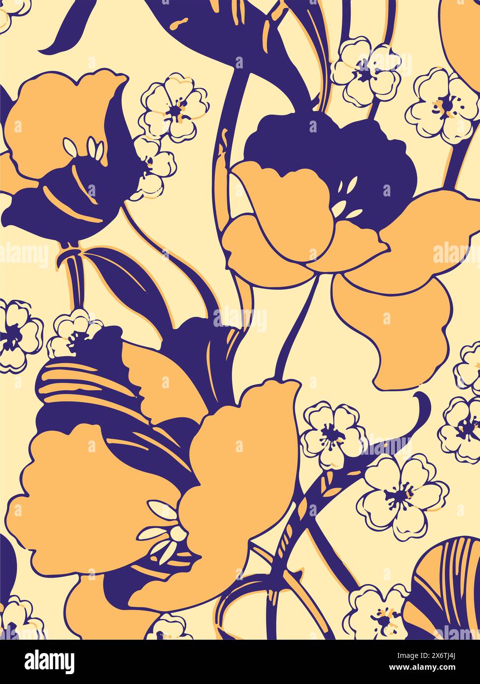 Floral Seamless Pattern With Big Flowers And Vector Illustration Stock