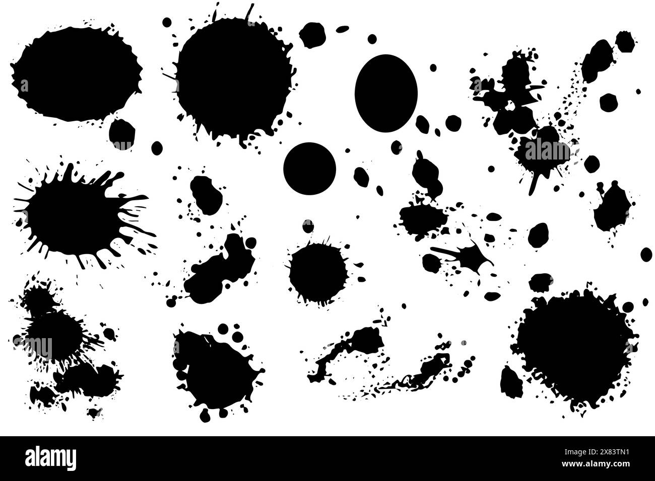 Vector Set Of Ink Splashes Black Inked Splatter Dirt Stain Splattered