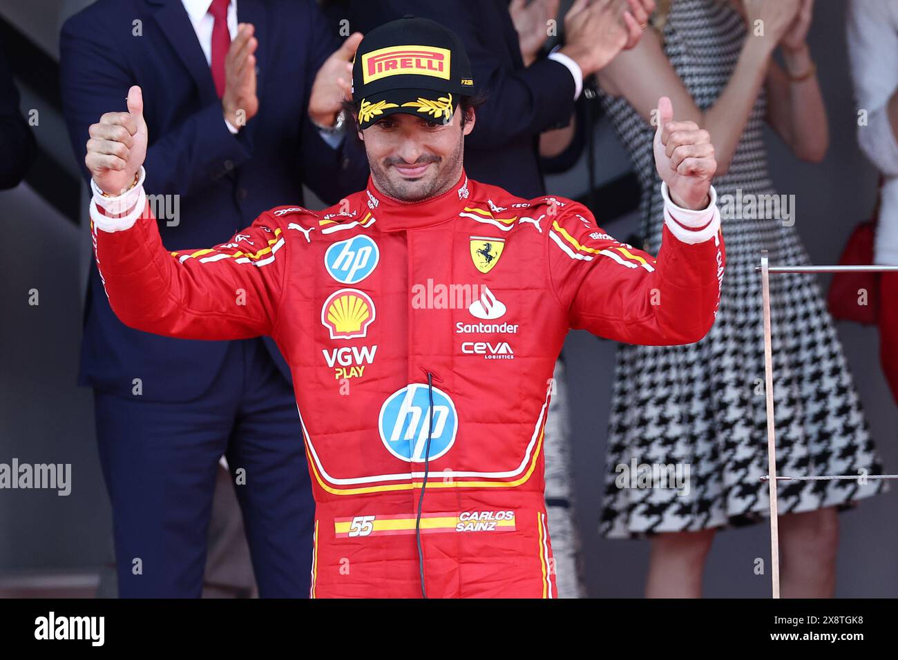 Carlos Sainz Of Scuderia Ferrari Celebrates Third Place On The Podium