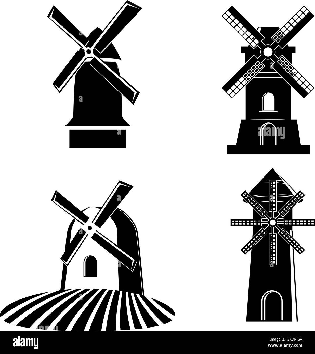 Set Of Vector Windmill Icons Windmill Logo Windmill Label Badges