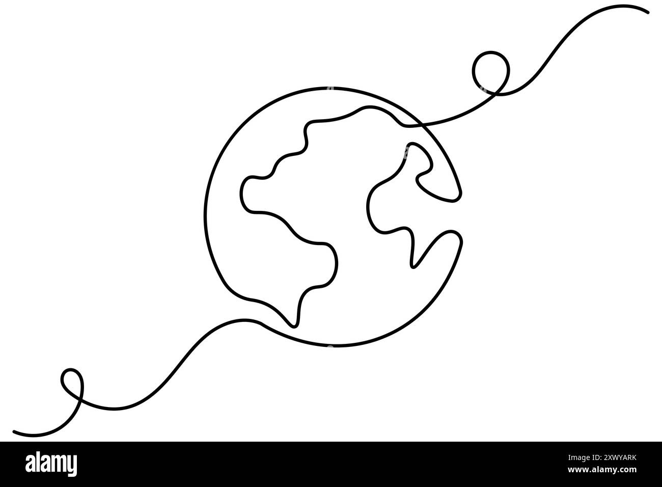 Earth Globe Continuous One Line Drawing Of Isolated Outline Vector Icon