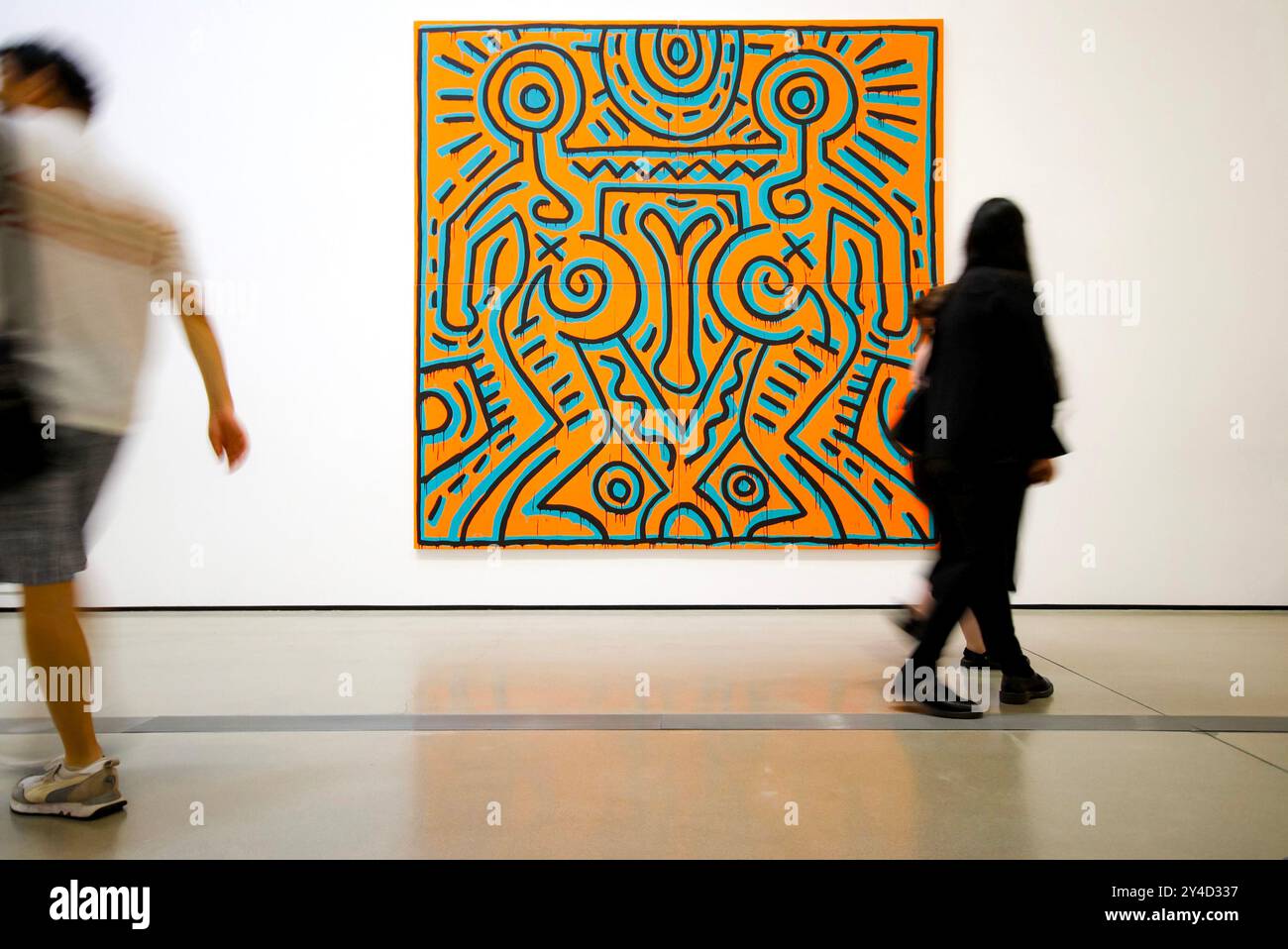 People At Exhibition Of 1980s Gay Artist Painter Keith Haring At Broad Art Gallery Los Angeles