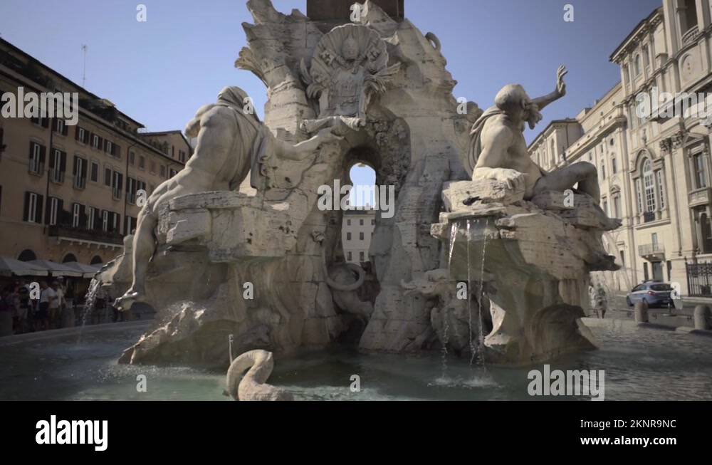 Piazza Navona With The Famous Fountain Of The Four Rivers Stock Videos