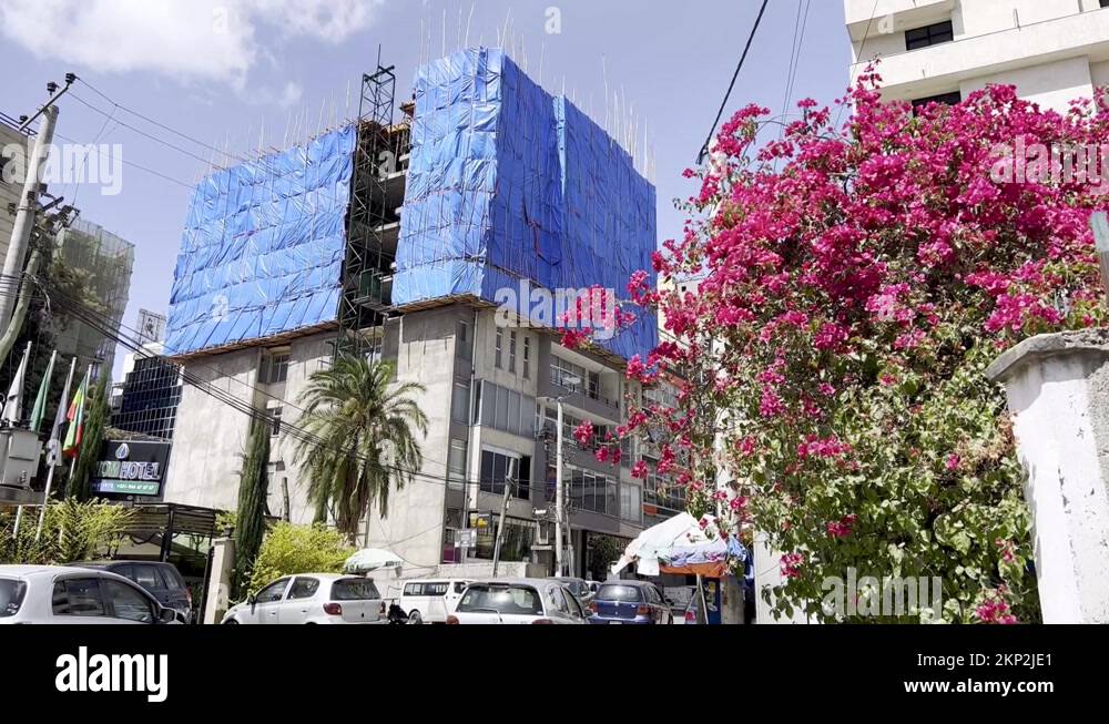 Stick And Bamboo Scaffolding In Use In Addis Ababa Ethiopia Stock Video